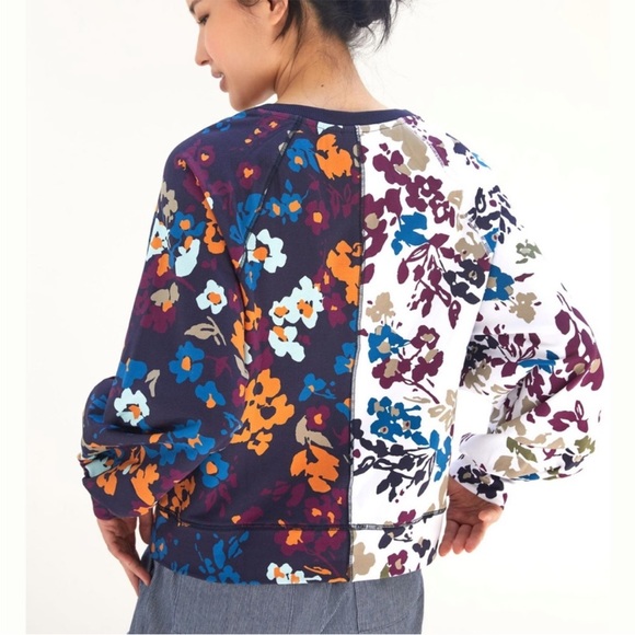 Anthropologie Maeve Half and Half Floral Color-Block Puff Sleeve Sweatshirt - Picture 2 of 4